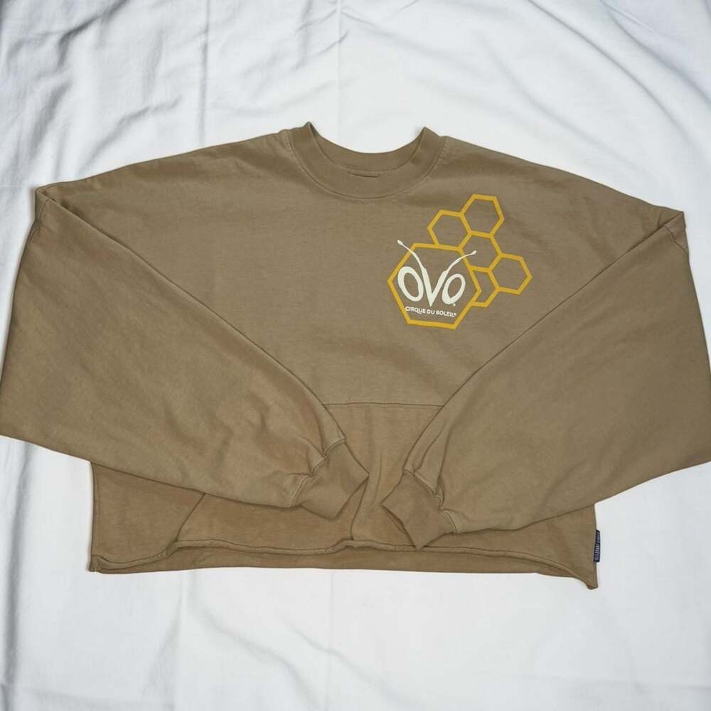 Boxy Graphic Cropped Sweatshirt Earth Tone Pullover S